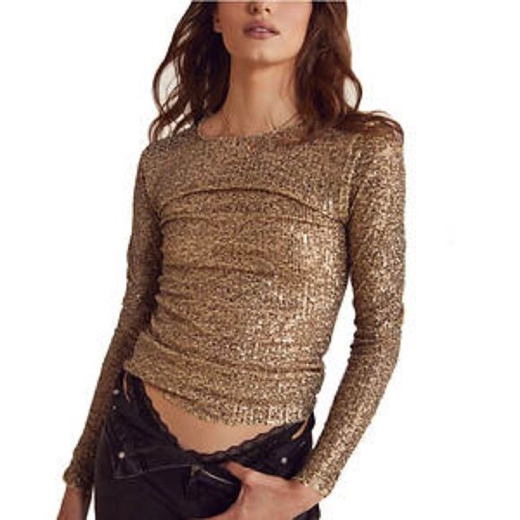 Free People NWT Gold Rush Long sleeve in the size S in the Gold Combo - Picture 1 of 8